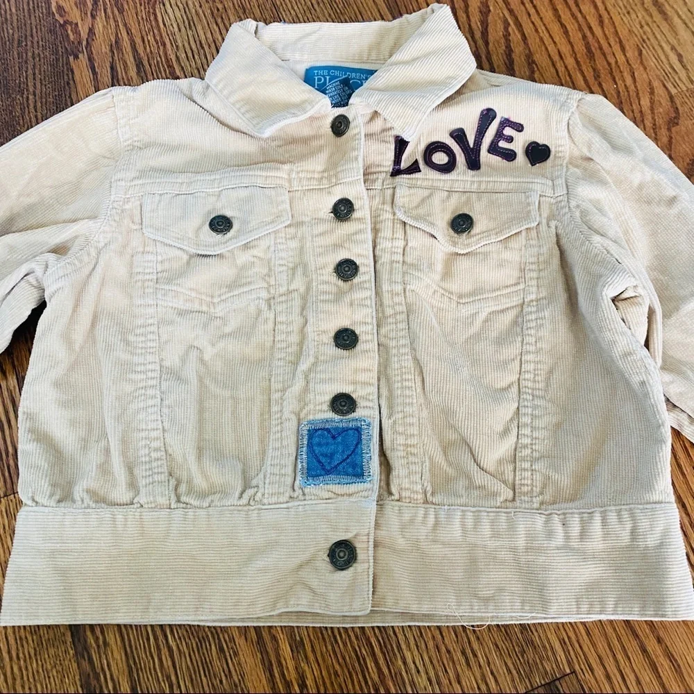 The Children's Place Beige Corduroy Jacket Love Hippie Embroidered Sz M